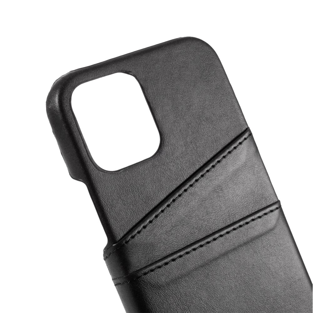 Double Card Slots PU Leather Coated PC Cover for iPhone 12 5.4-inch - Black-4