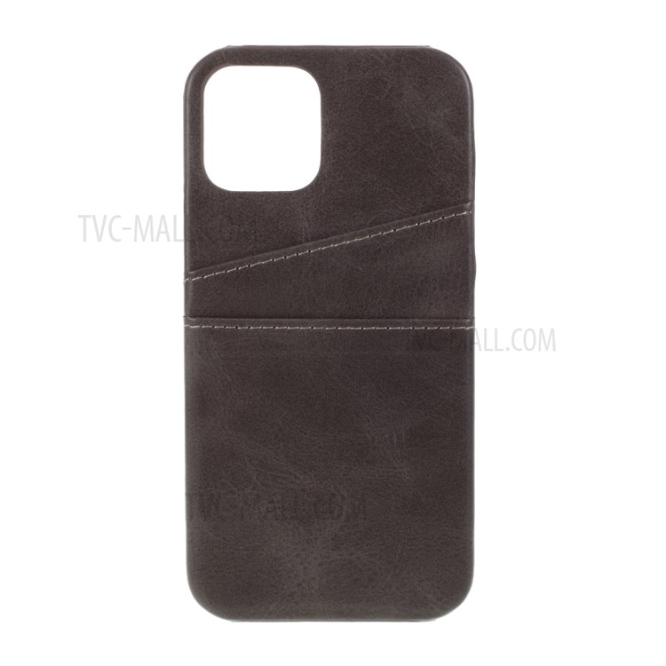 Double Card Slots PU Leather Coated PC Cover for iPhone 12 5.4-inch - Coffee-1