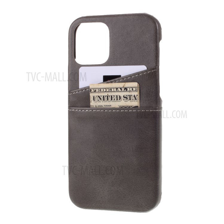 Double Card Slots PU Leather Coated PC Cover for iPhone 12 5.4-inch - Coffee-2