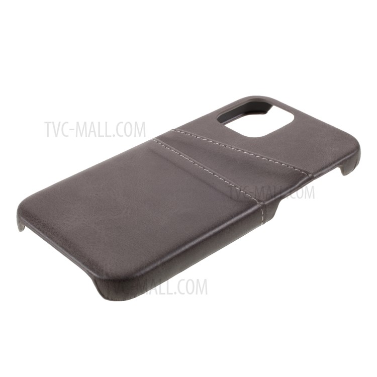Double Card Slots PU Leather Coated PC Cover for iPhone 12 5.4-inch - Coffee-3