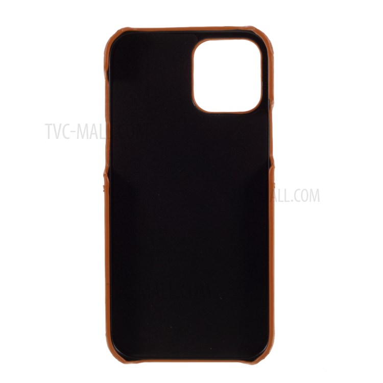 Double Card Slots PU Leather Coated PC Cover for iPhone 12 5.4-inch - Light Brown-3