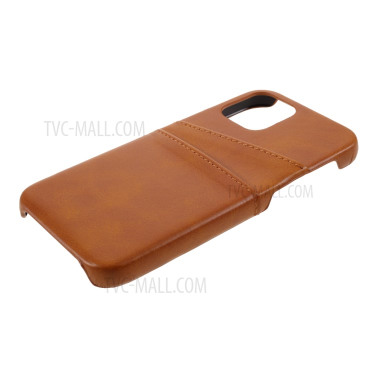 Double Card Slots PU Leather Coated PC Cover for iPhone 12 5.4-inch - Light Brown-4