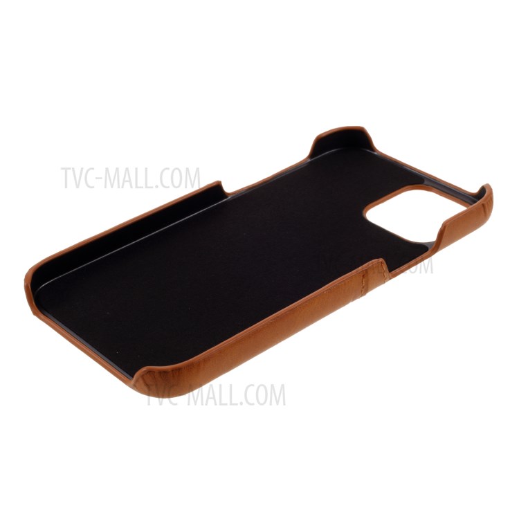 Double Card Slots PU Leather Coated PC Cover for iPhone 12 5.4-inch - Light Brown-5