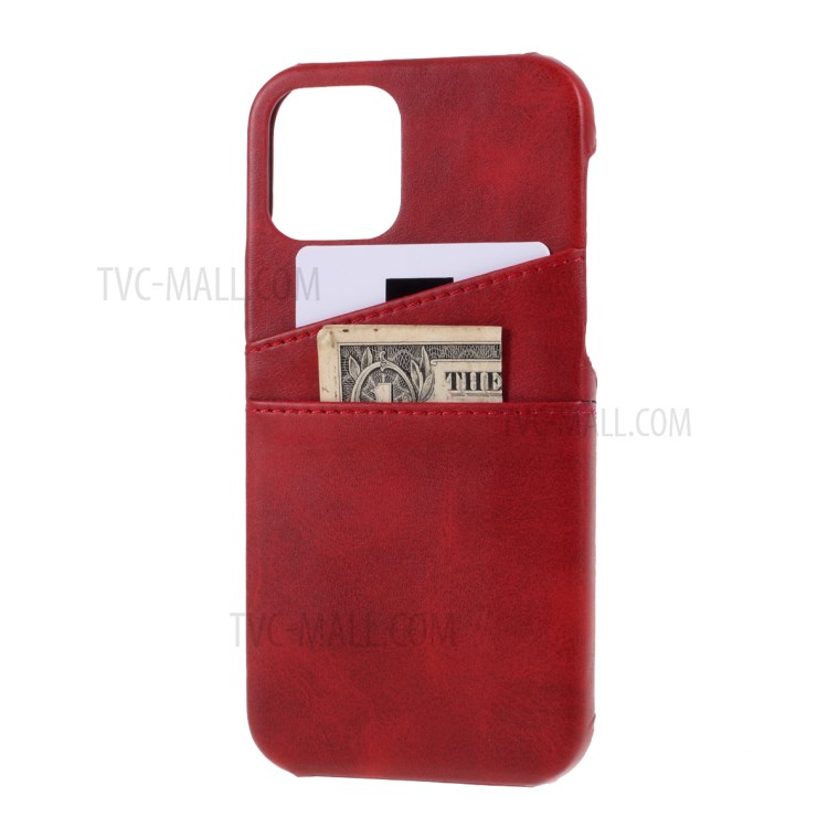 Double Card Slots PU Leather Coated PC Cover for iPhone 12 Pro Max 6.7-inch - Red-2