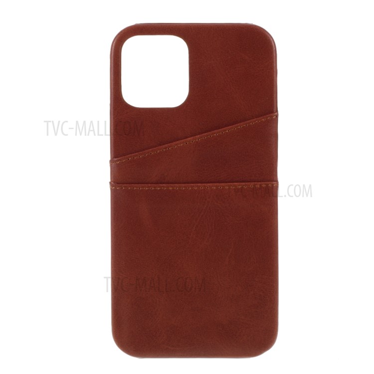Double Card Slots PU Leather Coated PC Cover for iPhone 12 Pro Max 6.7-inch - Dark Brown-1
