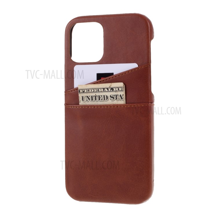 Double Card Slots PU Leather Coated PC Cover for iPhone 12 Pro Max 6.7-inch - Dark Brown-2