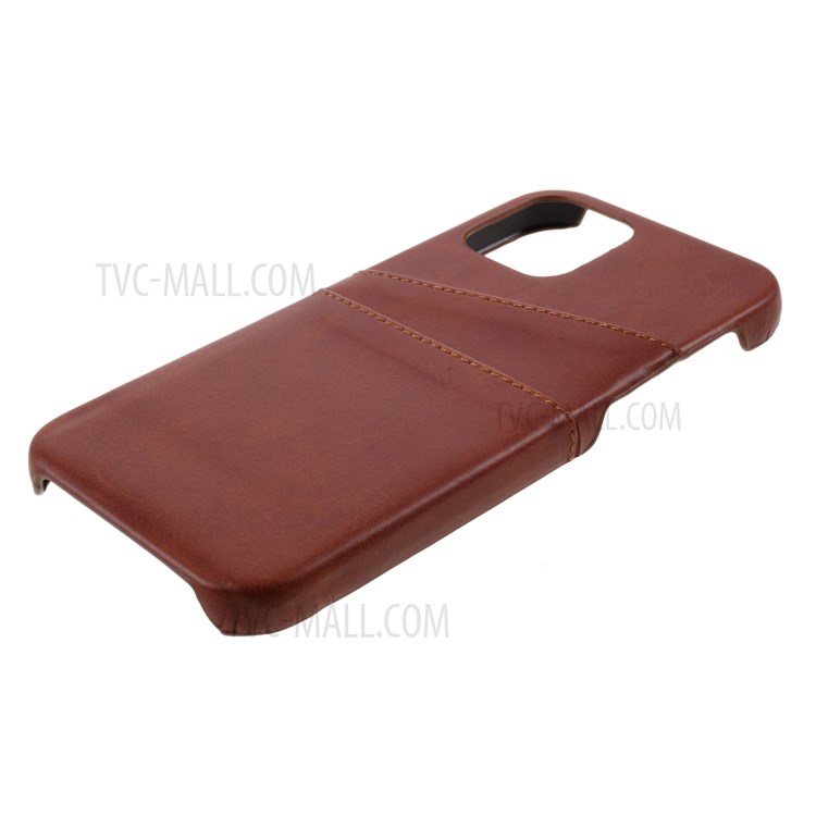 Double Card Slots PU Leather Coated PC Cover for iPhone 12 Pro Max 6.7-inch - Dark Brown-4