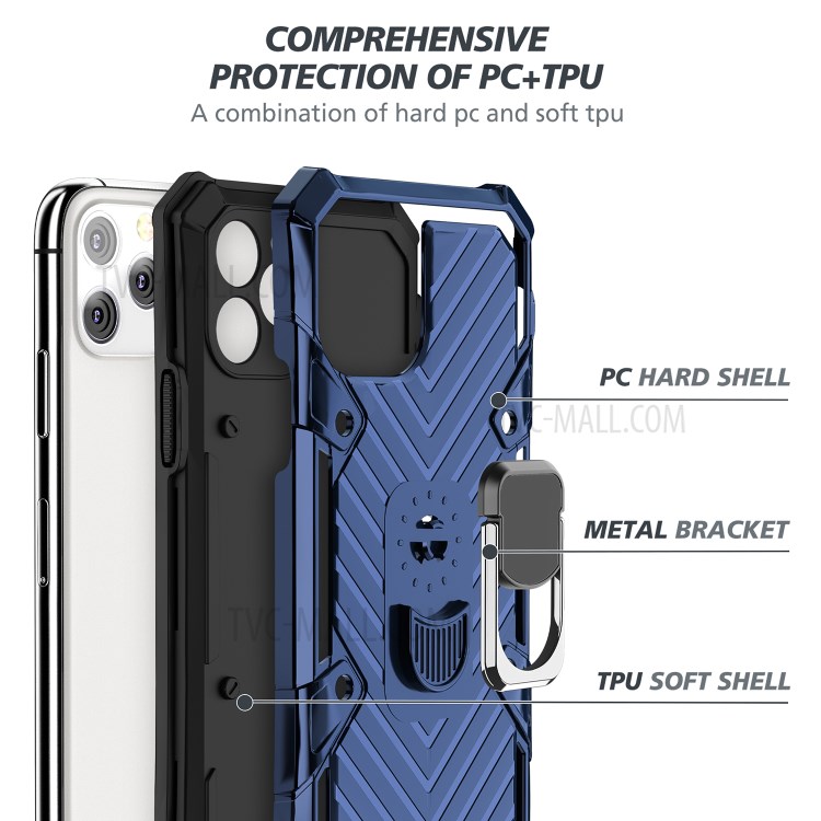 Rotatable Finger Ring Kickstand PC + TPU Hybrid Shell for iPhone 11 Pro 5.8 inch - Blue-4