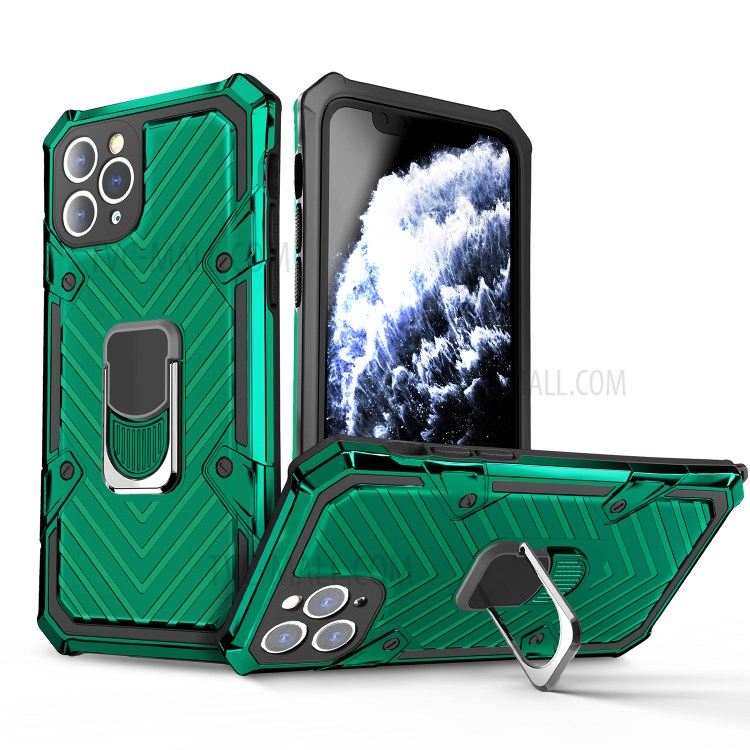 Rotatable Finger Ring Kickstand PC + TPU Hybrid Shell for iPhone 11 Pro 5.8 inch - Dark Green-1