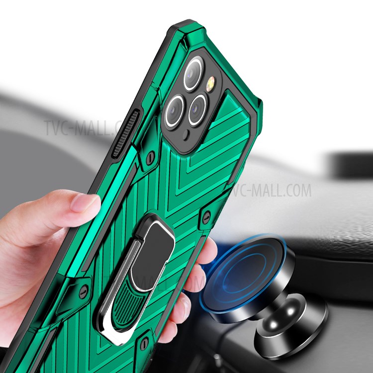 Rotatable Finger Ring Kickstand PC + TPU Hybrid Shell for iPhone 11 Pro 5.8 inch - Dark Green-2