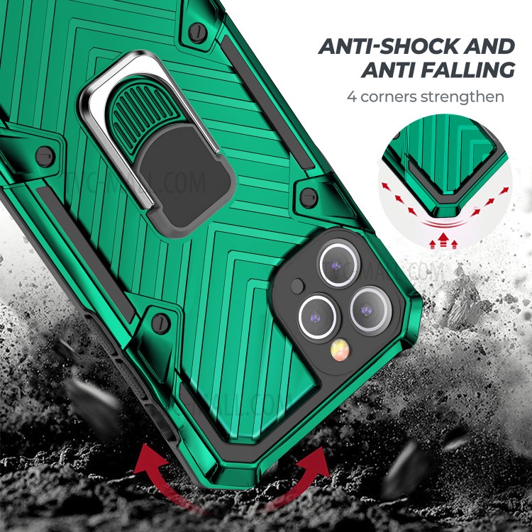Rotatable Finger Ring Kickstand PC + TPU Hybrid Shell for iPhone 11 Pro 5.8 inch - Dark Green-3