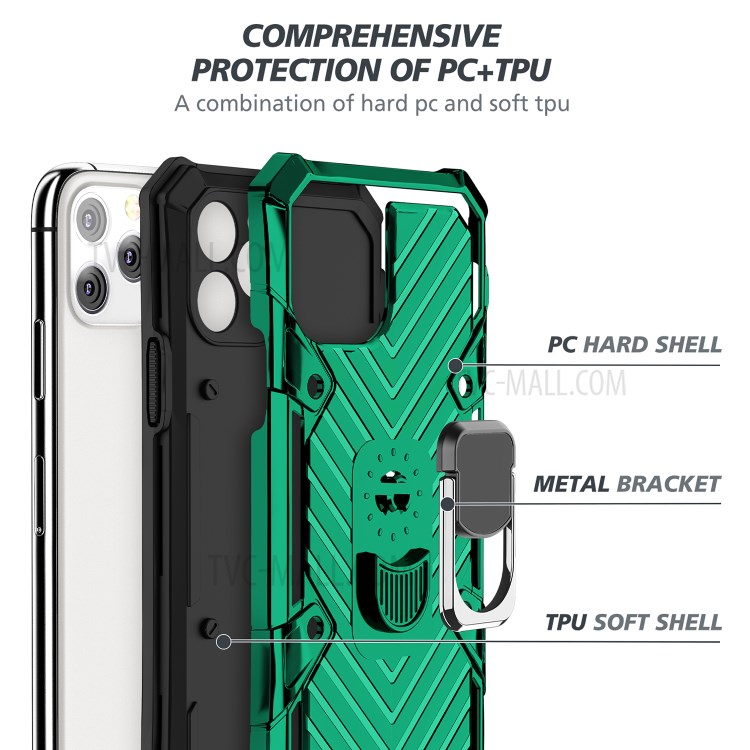 Rotatable Finger Ring Kickstand PC + TPU Hybrid Shell for iPhone 11 Pro 5.8 inch - Dark Green-4