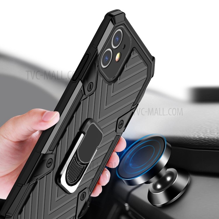 Rotatable Finger Ring Kickstand PC + TPU Hybrid Back Case for iPhone 11 6.1-inch - Black-2