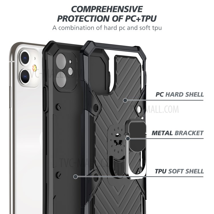 Rotatable Finger Ring Kickstand PC + TPU Hybrid Back Case for iPhone 11 6.1-inch - Black-4