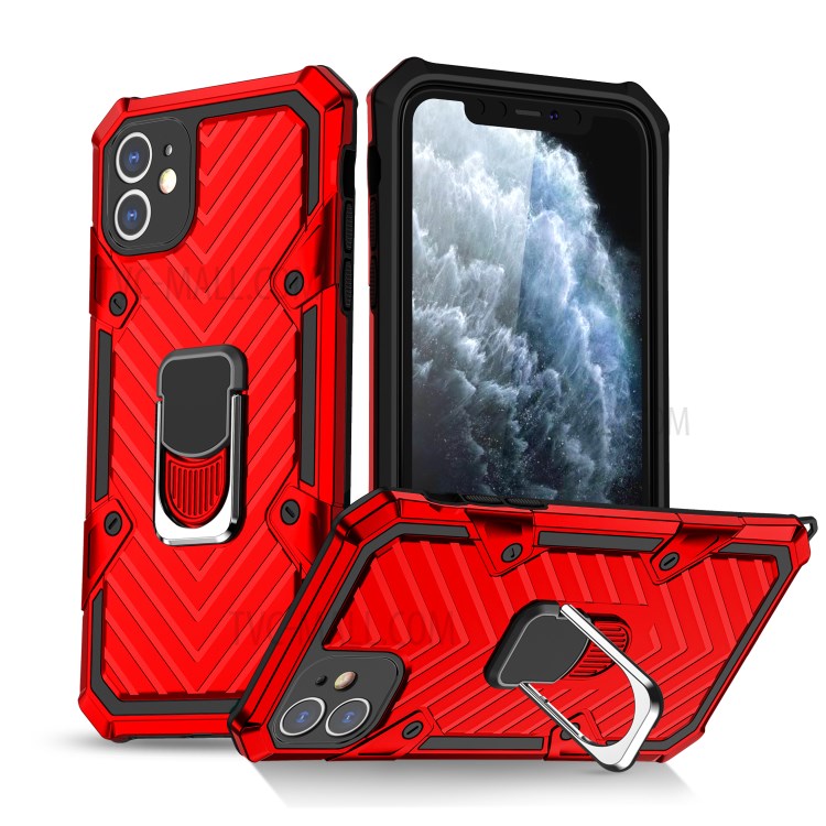 Rotatable Finger Ring Kickstand PC + TPU Hybrid Back Case for iPhone 11 6.1-inch - Red-1