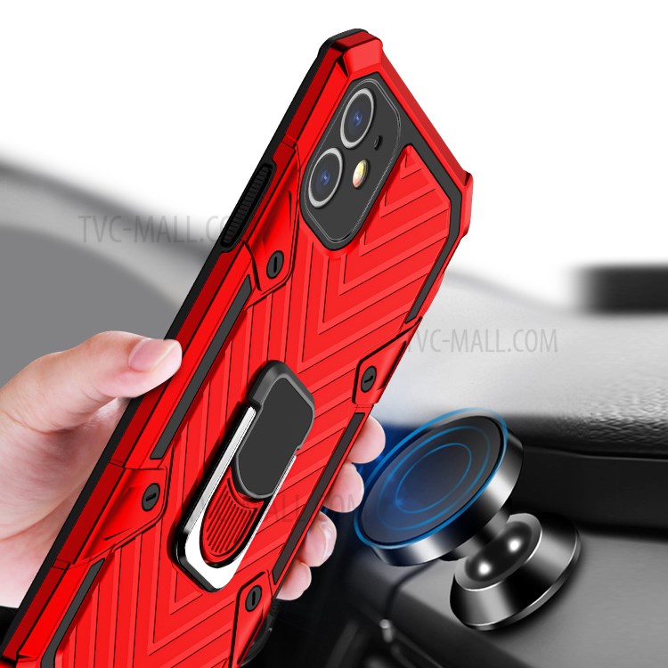 Rotatable Finger Ring Kickstand PC + TPU Hybrid Back Case for iPhone 11 6.1-inch - Red-2
