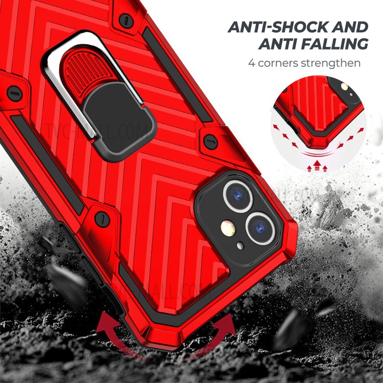 Rotatable Finger Ring Kickstand PC + TPU Hybrid Back Case for iPhone 11 6.1-inch - Red-3