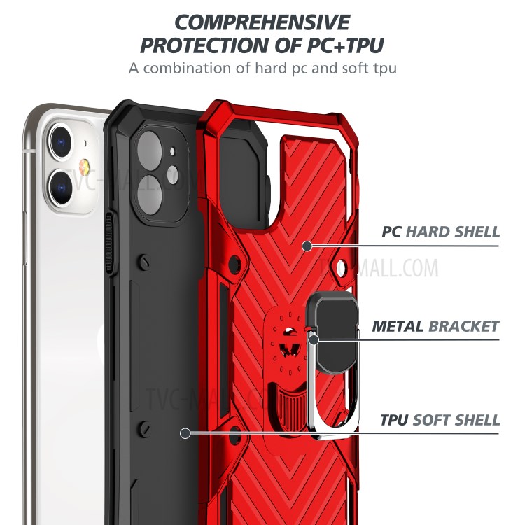 Rotatable Finger Ring Kickstand PC + TPU Hybrid Back Case for iPhone 11 6.1-inch - Red-4