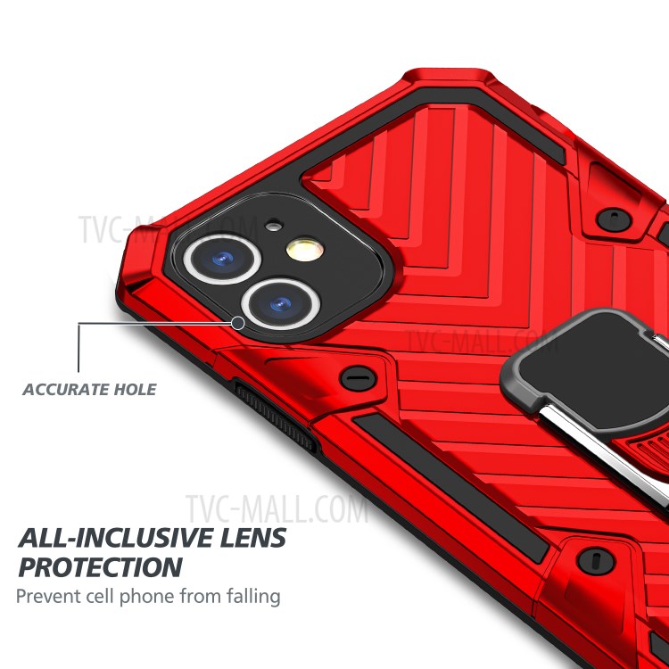 Rotatable Finger Ring Kickstand PC + TPU Hybrid Back Case for iPhone 11 6.1-inch - Red-5