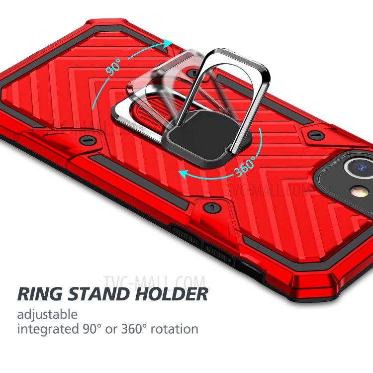 Rotatable Finger Ring Kickstand PC + TPU Hybrid Back Case for iPhone 11 6.1-inch - Red-7