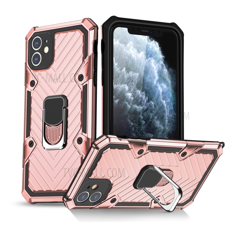 Rotatable Finger Ring Kickstand PC + TPU Hybrid Back Case for iPhone 11 6.1-inch - Rose Gold-1