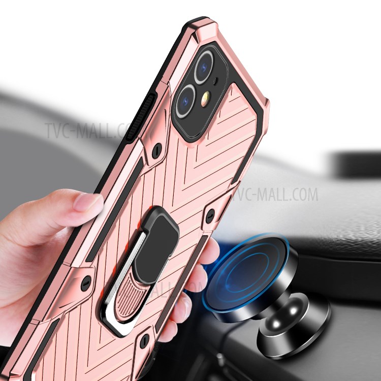Rotatable Finger Ring Kickstand PC + TPU Hybrid Back Case for iPhone 11 6.1-inch - Rose Gold-2