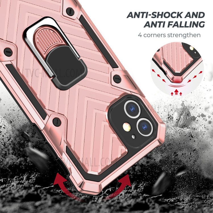 Rotatable Finger Ring Kickstand PC + TPU Hybrid Back Case for iPhone 11 6.1-inch - Rose Gold-3
