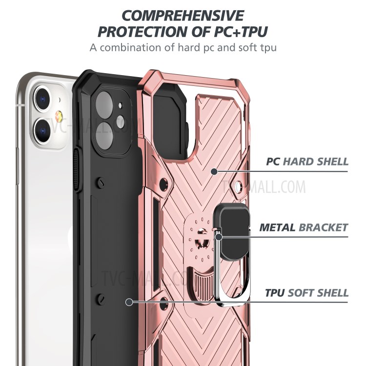 Rotatable Finger Ring Kickstand PC + TPU Hybrid Back Case for iPhone 11 6.1-inch - Rose Gold-4