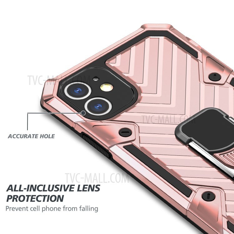 Rotatable Finger Ring Kickstand PC + TPU Hybrid Back Case for iPhone 11 6.1-inch - Rose Gold-5