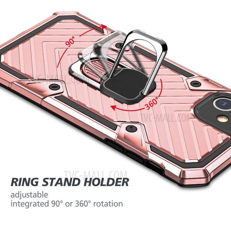Rotatable Finger Ring Kickstand PC + TPU Hybrid Back Case for iPhone 11 6.1-inch - Rose Gold-7
