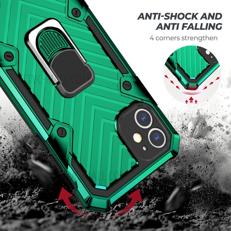 Rotatable Finger Ring Kickstand PC + TPU Hybrid Back Case for iPhone 11 6.1-inch - Dark Green-3