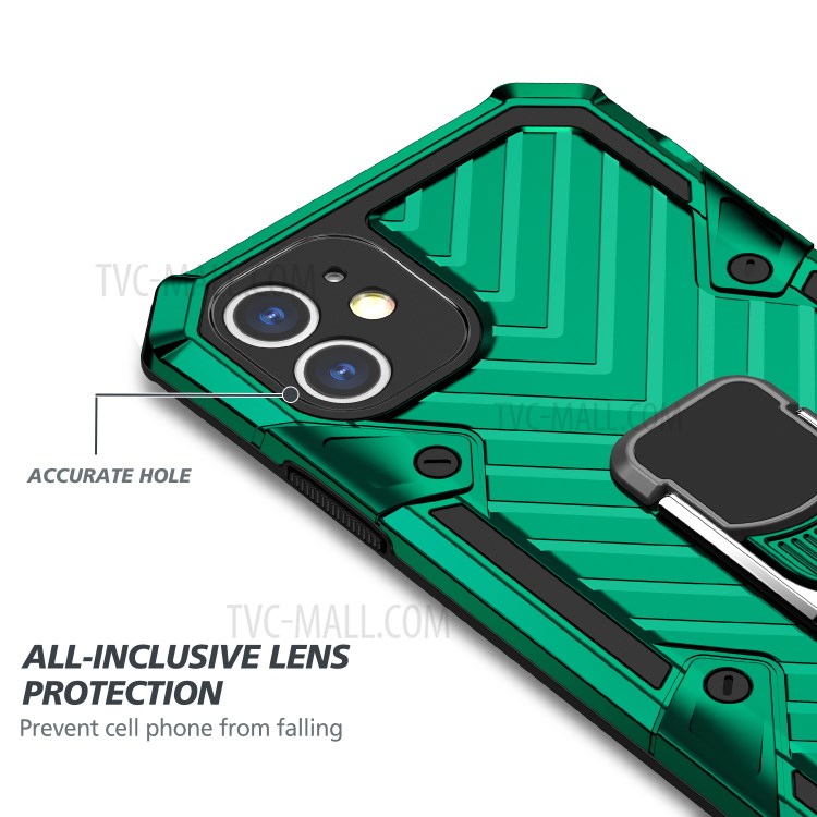 Rotatable Finger Ring Kickstand PC + TPU Hybrid Back Case for iPhone 11 6.1-inch - Dark Green-5