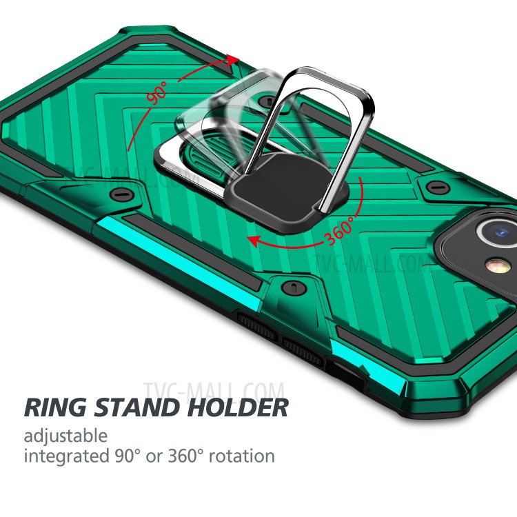 Rotatable Finger Ring Kickstand PC + TPU Hybrid Back Case for iPhone 11 6.1-inch - Dark Green-7