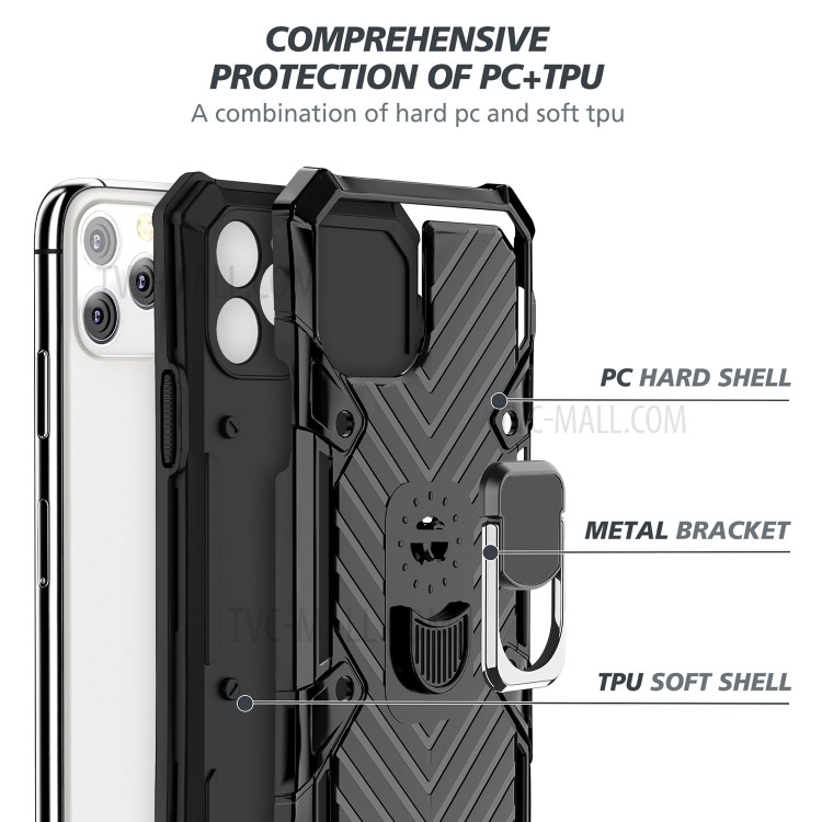 Rotatable Finger Ring Kickstand PC + TPU Hybrid Back Case for iPhone 11 Pro Max 6.5-inch - Black-4