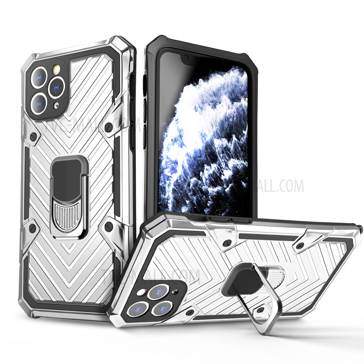 Rotatable Finger Ring Kickstand PC + TPU Hybrid Back Case for iPhone 11 Pro Max 6.5-inch - Silver-1