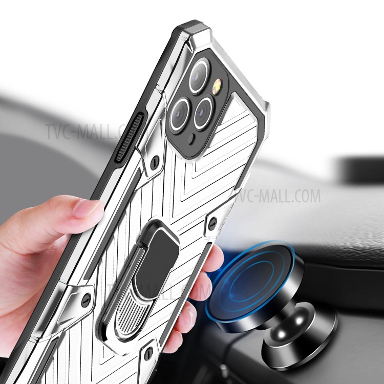 Rotatable Finger Ring Kickstand PC + TPU Hybrid Back Case for iPhone 11 Pro Max 6.5-inch - Silver-2