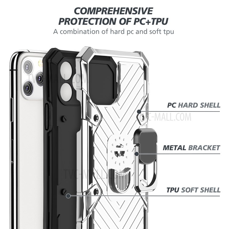 Rotatable Finger Ring Kickstand PC + TPU Hybrid Back Case for iPhone 11 Pro Max 6.5-inch - Silver-4