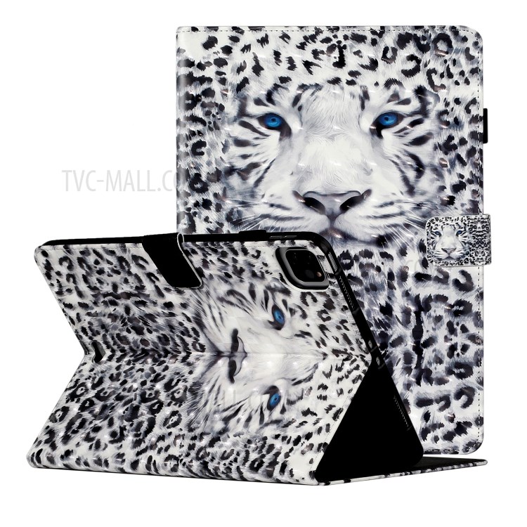 Light Spot Decor Patterned PU Leather Stand Shell Tablet Case for iPad Pro 11-inch (2020)/(2018) - Scary Leopard-1