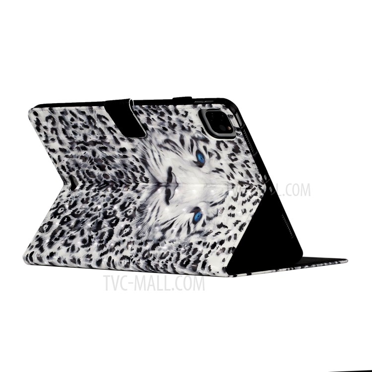 Light Spot Decor Patterned PU Leather Stand Shell Tablet Case for iPad Pro 11-inch (2020)/(2018) - Scary Leopard-5