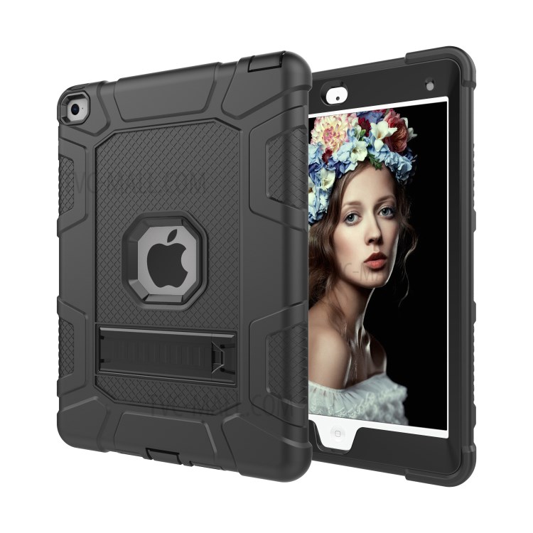 Detachable 2-in-1 Shock Proof Anti-dust Protective TPU + PC Kickstand Hybrid Case for iPad Air 2(iPad 6) - All Black-1