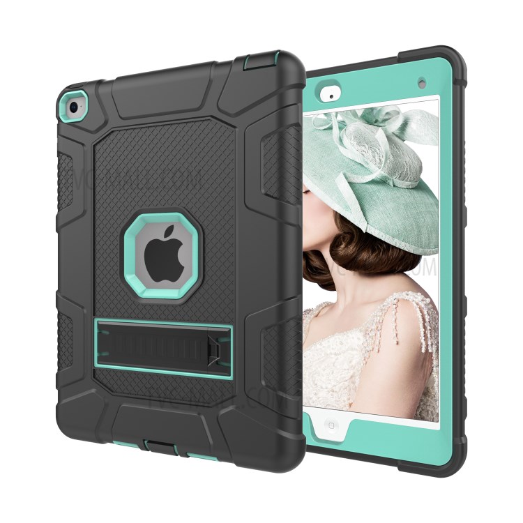 Detachable 2-in-1 Shock Proof Anti-dust Protective TPU + PC Kickstand Hybrid Case for iPad Air 2(iPad 6) - Black/Cyan-1