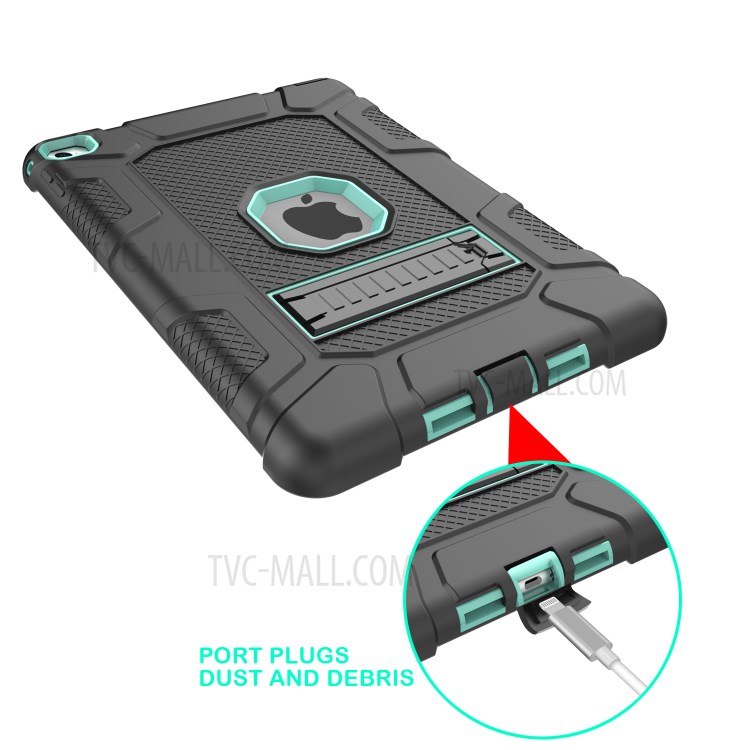 Detachable 2-in-1 Shock Proof Anti-dust Protective TPU + PC Kickstand Hybrid Case for iPad Air 2(iPad 6) - Black/Cyan-4