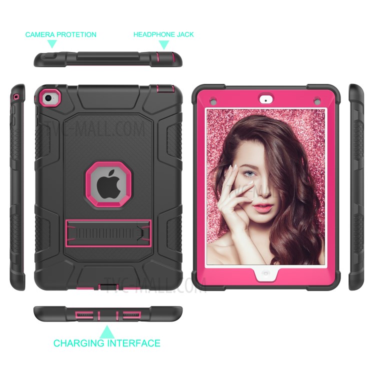 Detachable 2-in-1 Shock Proof Anti-dust Protective TPU + PC Kickstand Hybrid Case for iPad Air 2(iPad 6) - Black/Rose-6