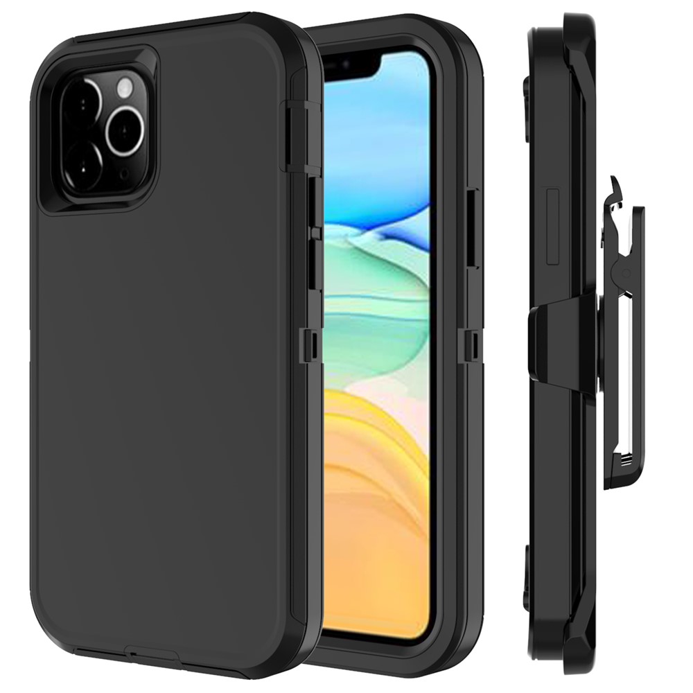 Anti-drop Hybrid PC + TPU Phone Case with Belt Clip Kickstand for Apple iPhone 12 Max/12 Pro 6.1 inch - Black-1