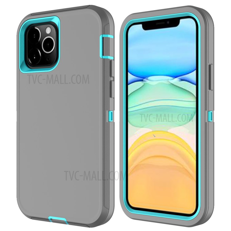 Anti-drop Hybrid PC + TPU Phone Case with Belt Clip Kickstand for Apple iPhone 12 Max/12 Pro 6.1 inch - Grey / Sky Blue-2
