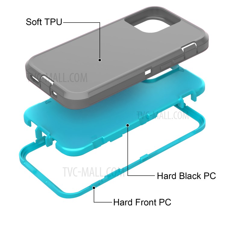 Anti-drop Hybrid PC + TPU Phone Case with Belt Clip Kickstand for Apple iPhone 12 Max/12 Pro 6.1 inch - Grey / Sky Blue-4
