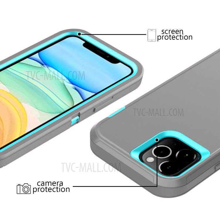 Anti-drop Hybrid PC + TPU Phone Case with Belt Clip Kickstand for Apple iPhone 12 Max/12 Pro 6.1 inch - Grey / Sky Blue-5