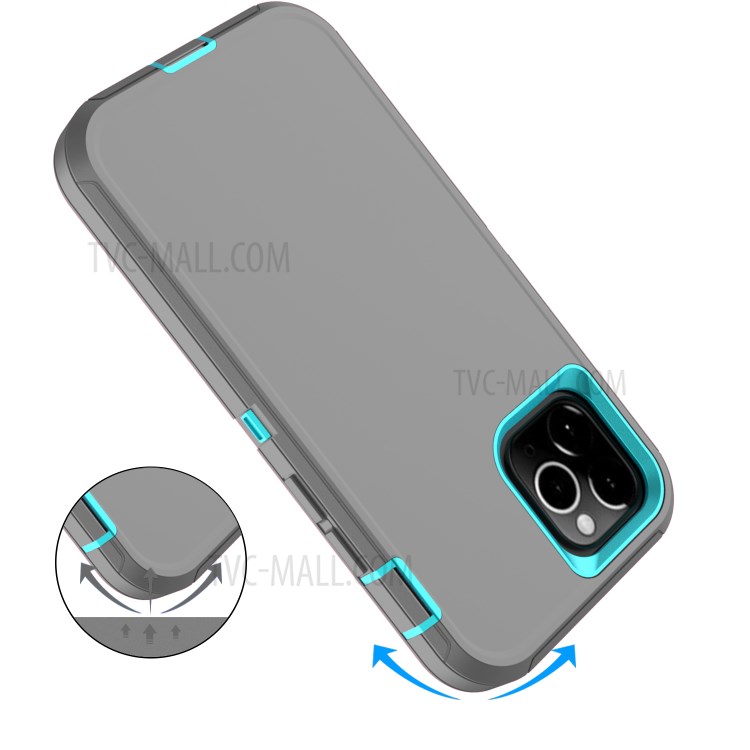 Anti-drop Hybrid PC + TPU Phone Case with Belt Clip Kickstand for Apple iPhone 12 Max/12 Pro 6.1 inch - Grey / Sky Blue-6