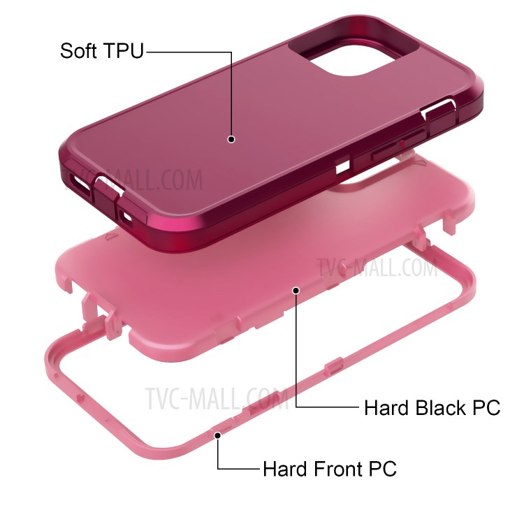 Anti-drop Hybrid PC + TPU Phone Case with Belt Clip Kickstand for Apple iPhone 12 Max/12 Pro 6.1 inch - Wine Red / Pink-3