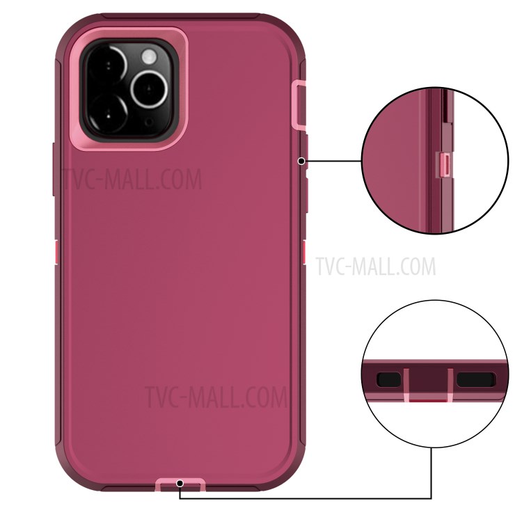 Anti-drop Hybrid PC + TPU Phone Case with Belt Clip Kickstand for Apple iPhone 12 Max/12 Pro 6.1 inch - Wine Red / Pink-4